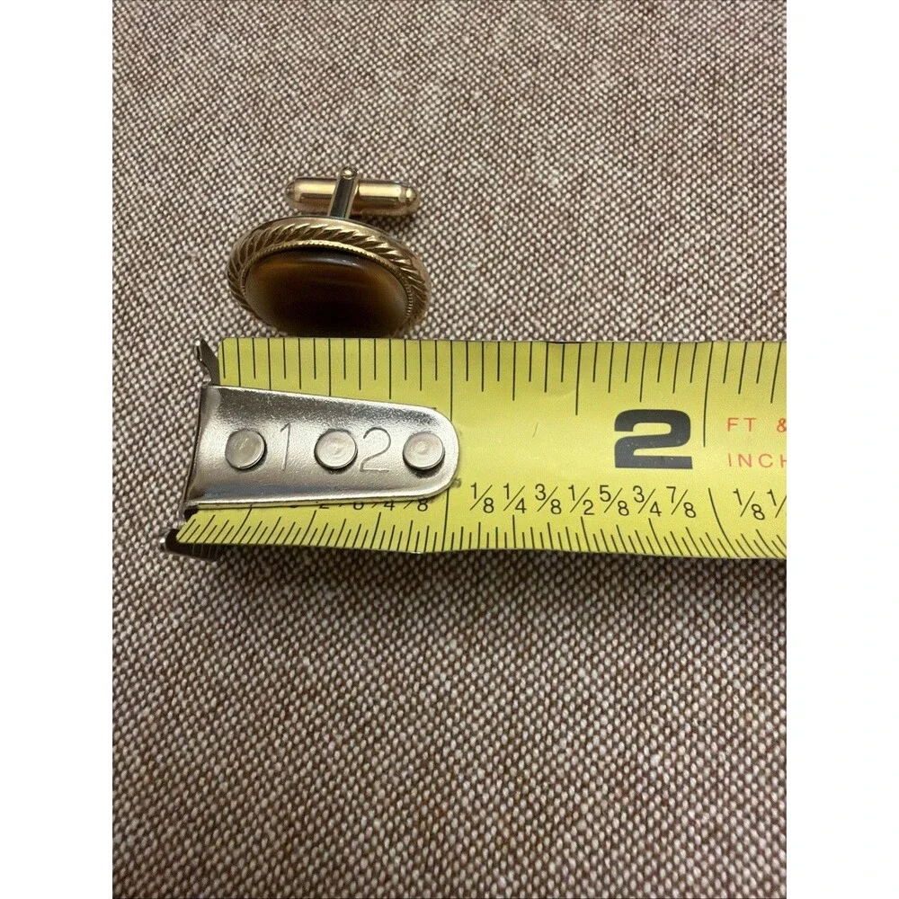 Vintage Agate Marble Rope Border Yellow Gold Plated Cuff Links
